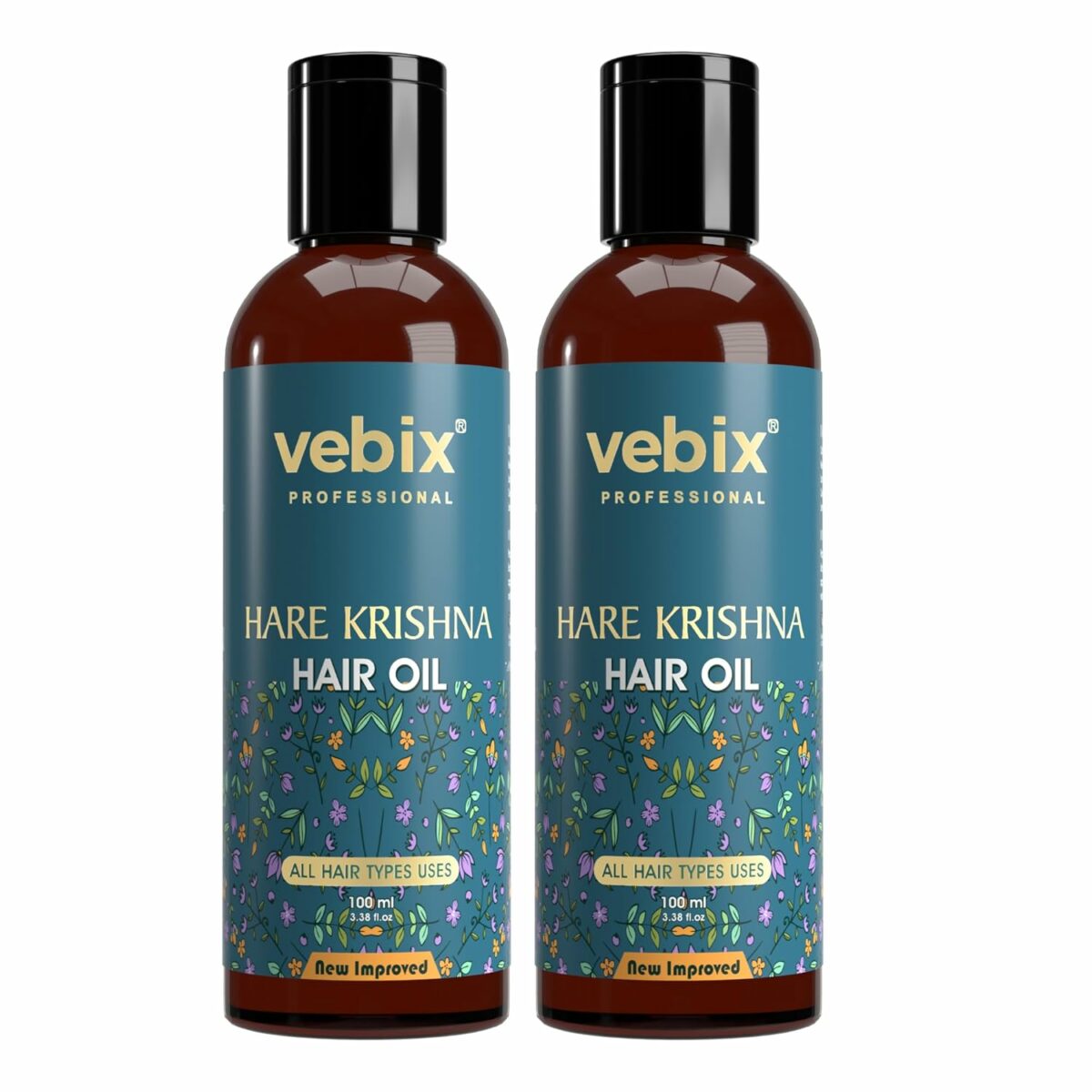 VebixProfessional Herbal Hare Krishna HairOil For Men & Women | Reduces HairFall & Promotes Hair Growth | With Natural & Pure ingredients | Mineral Oil Free (Pack Of 2) (200ml)