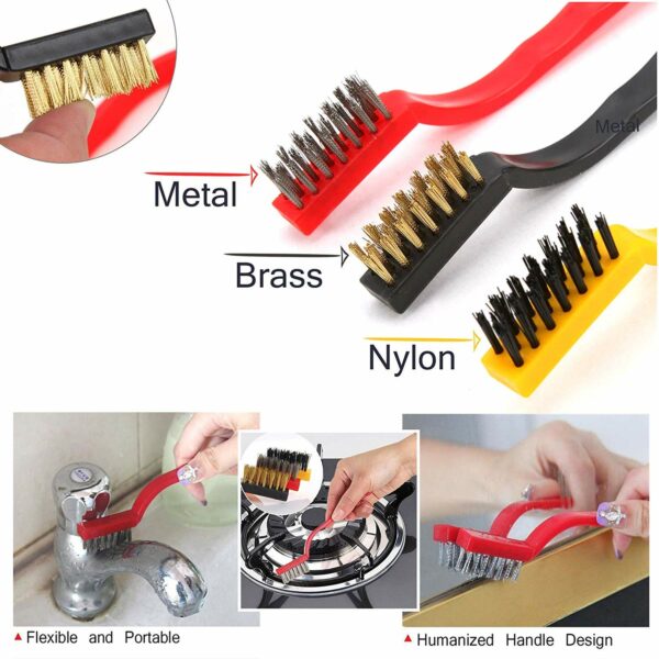 ALOUD CREATIONS Plastic Set Of 3 Pc Gas Cleaning Brush | Steel Brush | Wire Brush | Gas Stove Cleaning Brushes | Kitchen Tools Cleaning Kit | Chimney Cleaning Brush | Burner Cleaner Brush