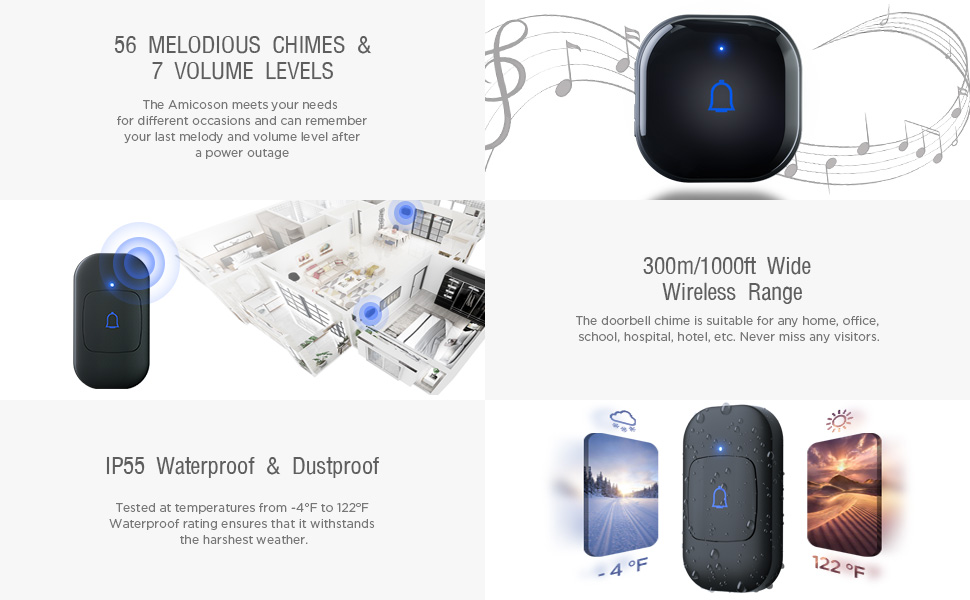 wireless doorbell long range waterproof