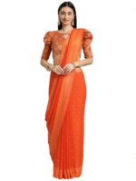 Rekha Maniyar Women's Silk Chiffon Viscose Border Printed Saree with Banarasi Blouse and Fancy Tassels