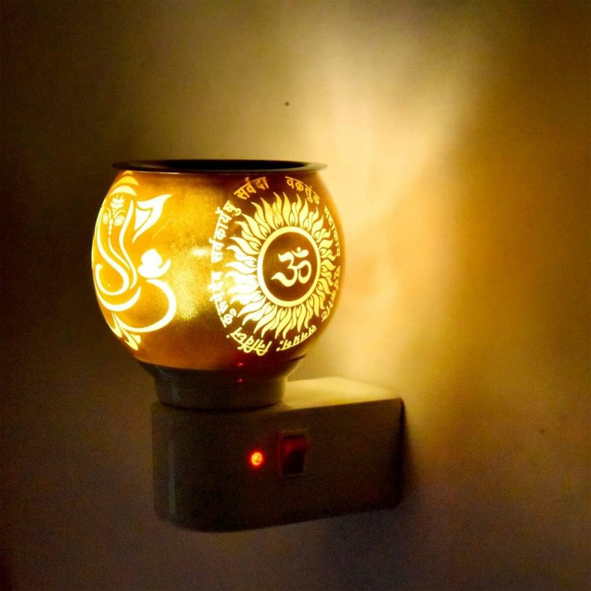 PANCA Glass Kapoor Dani, Electric Camphor Diffuser Ganesh Ji Om Electic Camphor Burne, |Multipurpose Incense Aroma Dhoop Dani|Camphor Burner Diffuser|Electrical Night Lamp for Home, Office