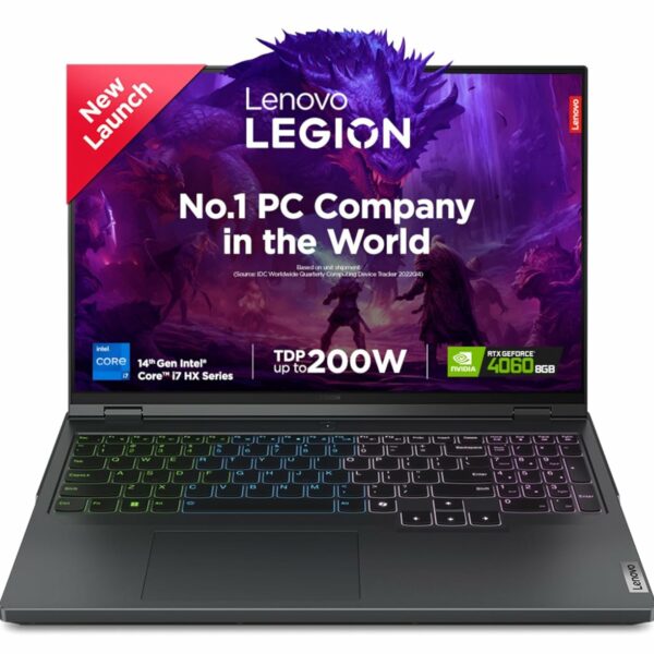 Lenovo Legion Pro 5 Intel Core i7-14650HX 16" (40.64cm) WQXGA IPS 500Nits 240Hz Gaming Laptop (16GB/1TB SSD/Win 11/Office 2021/NVIDIA RTX 4060 8GB/100% DCI-P3/3 Month Game Pass/Grey/2.5Kg), 83DF003NIN