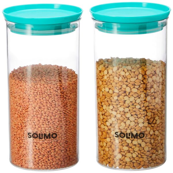 Amazon Brand - Solimo Plastic Storage Jar and Container Set I Air Tight & BPA Free Containers For Kitchen Storage Set I Grocery Kitchen Container Set I Multipurpose Jar, 1400 Ml Each, Set 2, Blue