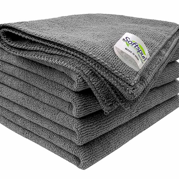 SOFTSPUN Microfiber Cleaning Cloths, 5pcs 30x30cms 340GSM Grey! Highly Absorbent, Lint and Streak Free, Multi-Purpose Wash Cloth for Kitchen, Window, Stainless Steel, Silverware.