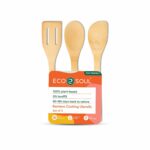 ECO SOUL [Set of 3] Bamboo Cooking Utensils | Non-Stick Wooden Spoons, Ladles & Turners | Bamboo Wood Kitchen Accessories for Cooking, Serving, Mixing | USDA Certified