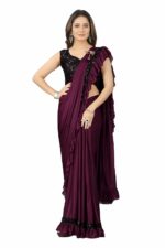 Dream Crushers Women's Designer Ready to Wear Lycra Saree And Unstitched Blouse Piece (BLACK)