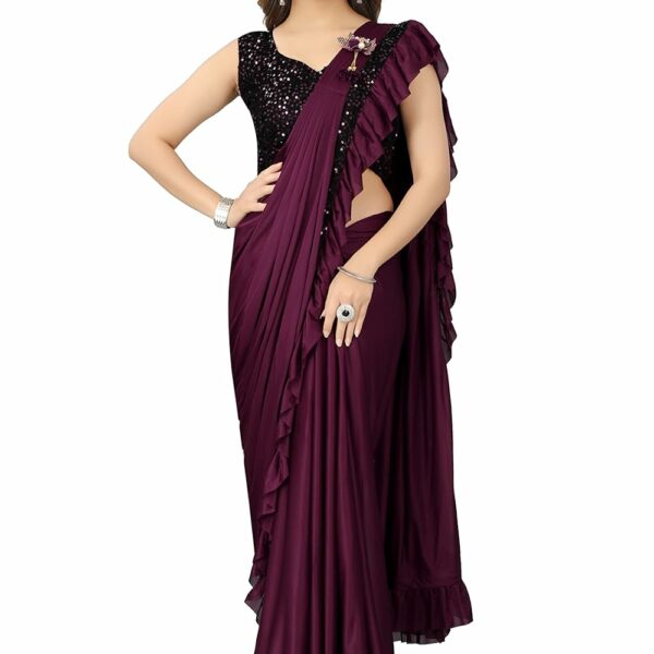 Dream Crushers Women's Designer Ready to Wear Lycra Saree And Unstitched Blouse Piece (BLACK)