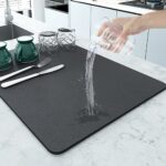 Large Dry Mat for Kitchen Utensils, Water Absorbent, 60 x 40 cm, Black