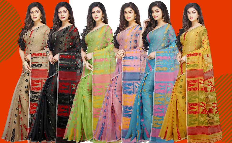 SPN-BFCC Women's Soft Dhakai Padma Pata Jamdani Sarees