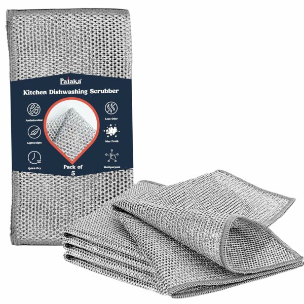 PAJAKA® Pack of 5 Non-Scratch Steel Wire Dishwashing Rags - Multipurpose Kitchen Cloths, Metal Scrubber for Utensils, Home Cleaning Accessories, Durable and Reusable Kitchen Towels Today's