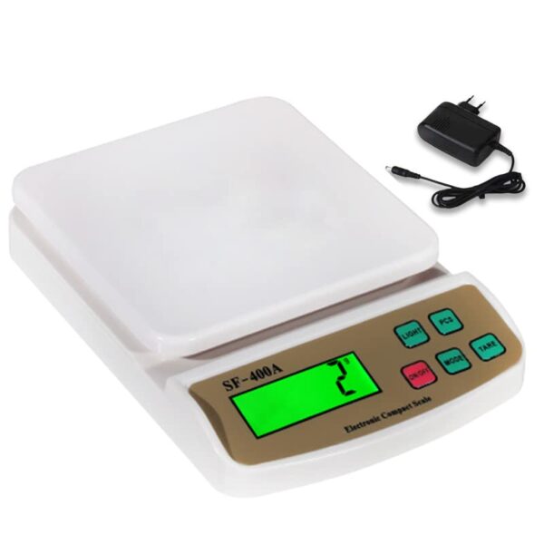 MCP Kitchen Weighing Scale With Tare Function SF 400A with Adaptor 10 kg Digital Multi-Purpose food weight machine for shop home use baking small portable countertop plastic ABS body