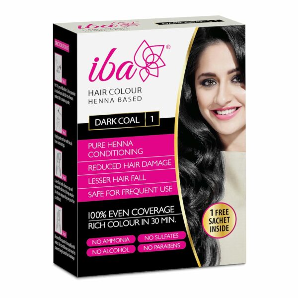 Iba Hair Colour for Women - Dark Coal, 70g | 100% Pure Henna Based Powder Sachet | Natural Hair Colour & Long Lasting with Conditioning Formula | Reduced Hair Fall & Hair Damage | Shine & Nourish Hair | Free from Ammonia and Other Harmful Chemicals | Herbal Hair Powder for Hair Colour | Black Henna