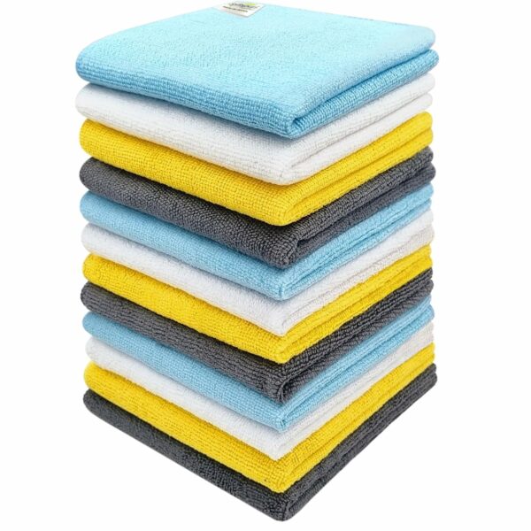 SOFTSPUN Microfiber Cleaning Cloths, 12pcs 30x30cms 220 GSM Multi-Colour! Highly Absorbent Lint and Streak Free Multi -Purpose Wash Cloth for Kitchen Window Stainless Steel Silverware.