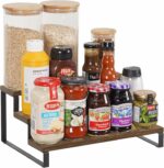 Craft Mshopr "Medium 3-Tier Wooden & Iron Step Shelf Spice Rack Organizer – Countertop Shelf,14" Lx9.5 Wx6.5 H,Space-Saving Kitchen Spice Storage,Spice Holder for Jars and Bottles