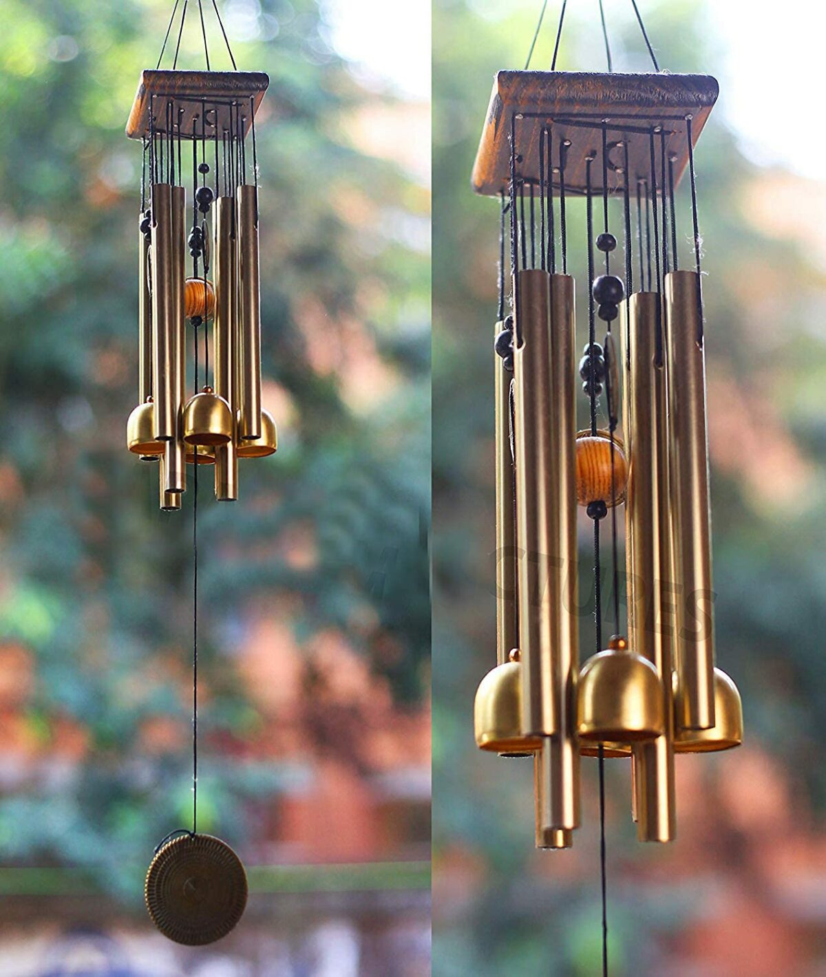 Paradigm Pictures Home Decoration Items Wind Chimes for Home (Golden,Pipe & Hanging Bells)