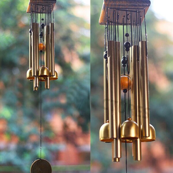 Paradigm Pictures Home Decoration Items Wind Chimes for Home (Golden,Pipe & Hanging Bells)