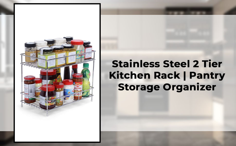 NEXO Stainless Steel 2 Tier Multi Purpose Kitchen Rack |Spice Rack| Kitchen Shelves