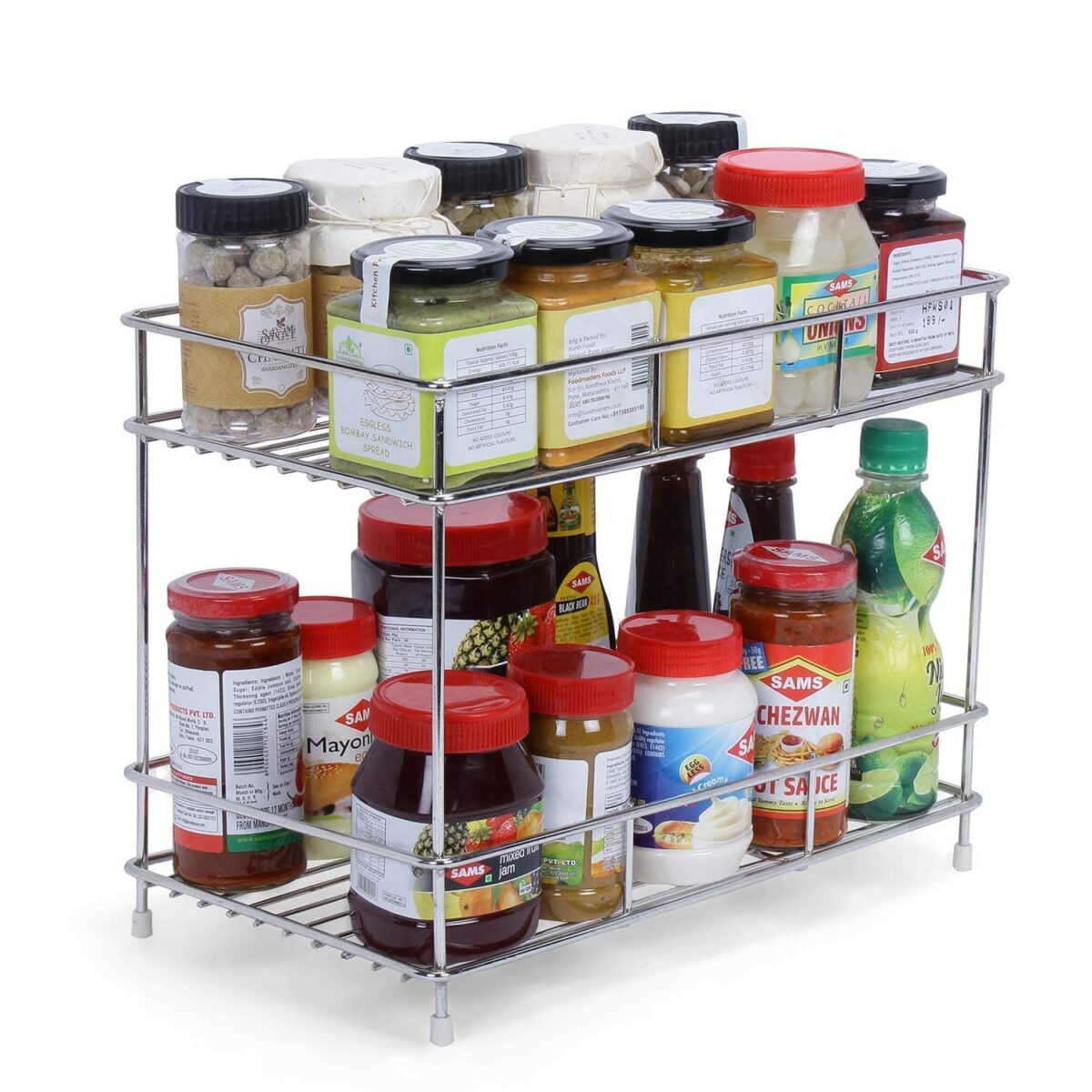 NEXO Stainless Steel 2-Tier Kitchen Rack and Organizer Spice Rack and Container Organizer, Utensils Dishes Spices Jar holder rack and cup and glass holder (2-Tier Kitchen Rack)