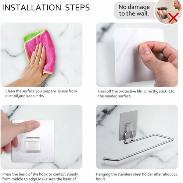 Zollyss Paper Towel Holder with Magic Adhesive Pad, Kitchen Paper Roll Holder Wall Mount, Stainless Steel Self Adhesive Wall Mount Towel Bar for Kitchen Bathroom