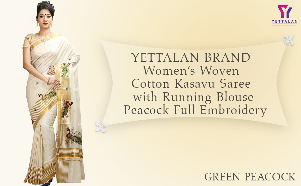 YETTALAN Onam Sarees for Women Kerala Kasavu Churidar Kerala Traditional Bridal Saree Wedding Saree