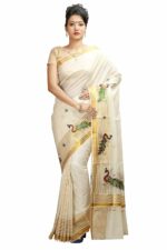 YETTALAN Women's Woven Cotton Saree with Blouse Piece (SP-GRN-PCK_Peacock Green.)