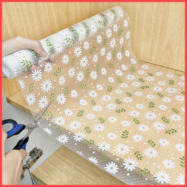 Wolpin Anti-Slip Kitchen Cabinet Drawer Shelf Mat Liner Sheets (45 cm x 3 M Roll) Waterproof Strong Table Mat EVA for Bathroom, Fridge Mat Textured Multipurpose (Flower Leaves), Ethylene Vinyl Acetate