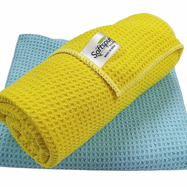 SOFTSPUN Microfiber Waffle Weave Cloths, 40x60 Cms 2 Piece Towel Set 400 GSM Multicolor Multipurpose Highly Absorbent LintStreak Free Wash Cloth for Home Kitchen Window Stainless Steel.