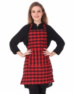 GLUN® Waterproof Unisex Kitchen Apron with Center Pocket and Adjustable Neck Belt with Metal Buckle (PACK OF 1) (Red Checkered)