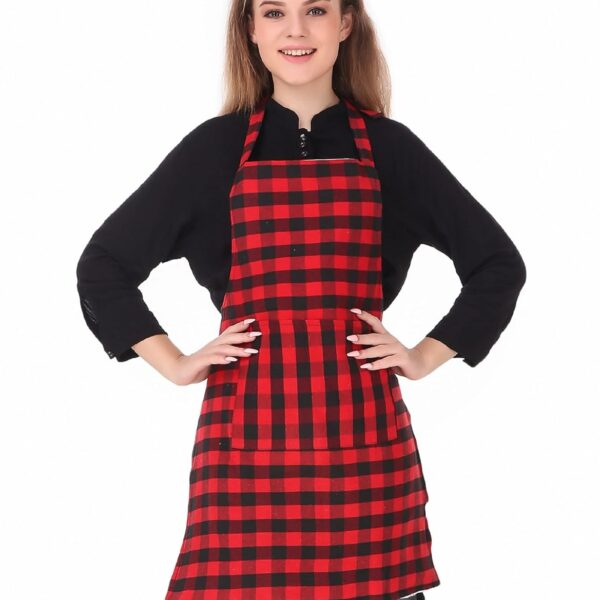 GLUN® Waterproof Unisex Kitchen Apron with Center Pocket and Adjustable Neck Belt with Metal Buckle (PACK OF 1) (Red Checkered)