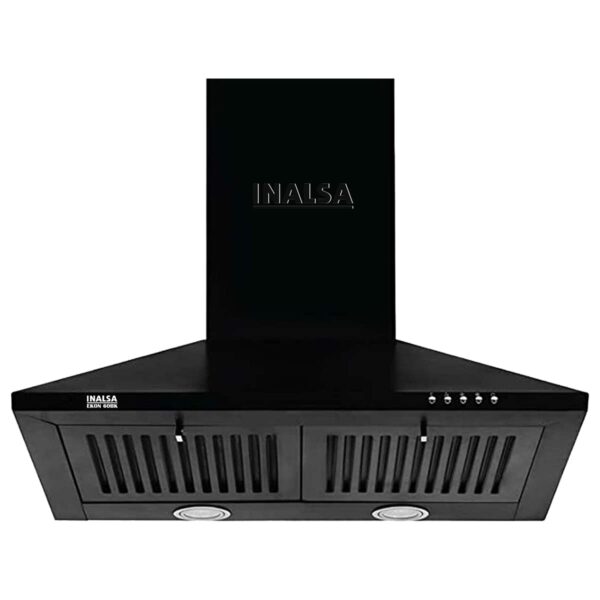 INALSA EKON 60BK 1050 m³/hr Pyramid Kitchen Chimney With Elegant Look|Push Button Control|Efficient Dual LED Lamps & Double Baffle Filter|5 Year Warranty on Motor (Black)