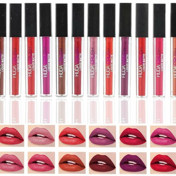 HUDACRUSH Huda Crush Beauty Pack Of 12Pcs Matte Liquid Lipstick Makeup Set, Long-Lasting Ultra Smooth Waterproof Multicolor Velvety Lips Gloss Make Up Gift Set For Girls