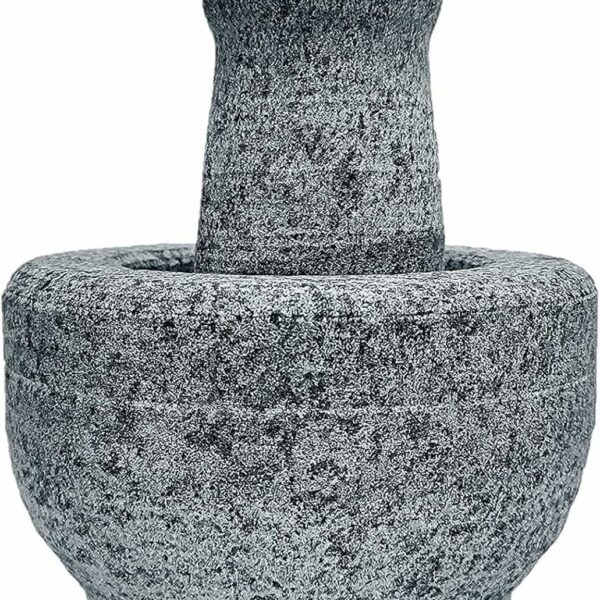 Subaa Stone Mortar and Pestle Set for Spices, Okhli Masher, Khalbatta stone, Kharal, Mixer, Natural & Traditional Grinder, Musal, Well Design for Kitchen, Home, Herbs, Stone Okhli-4 Inch Outer Dia