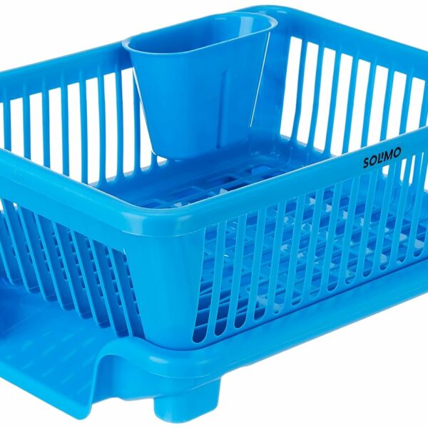 Amazon Brand - Solimo Plastic Dish Drainer and Drying Rack for Kitchen Blue