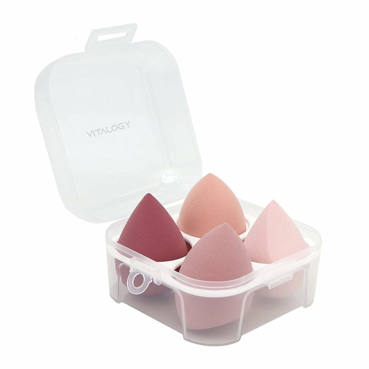 Vitalogy - Makeup Sponges for Foundation - Makeup Sponge Set for Blending - Beauty Blender Set of 4 + Egg Case Holder - Flawless for Cream, Powder and Liquid (Pink Mix Colours)