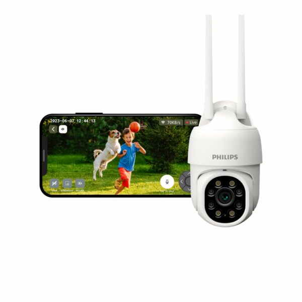 PHILIPS Weatherproof WiFi CCTV Camera for Outdoor & Home | IP65 Security Camera with PTZ, Color Night Vision, 2-Way Talk, AES-128bit Encryption| HSP3800