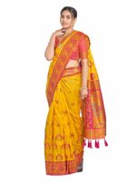 MANOHARI Women's Trendy Banarasi Woven Saree with Heavy Jacquard Work, Elegant Design, Silk Saree with Maching Lace Border Unstitched Blouse Piece for Weddings & Festive Occasions