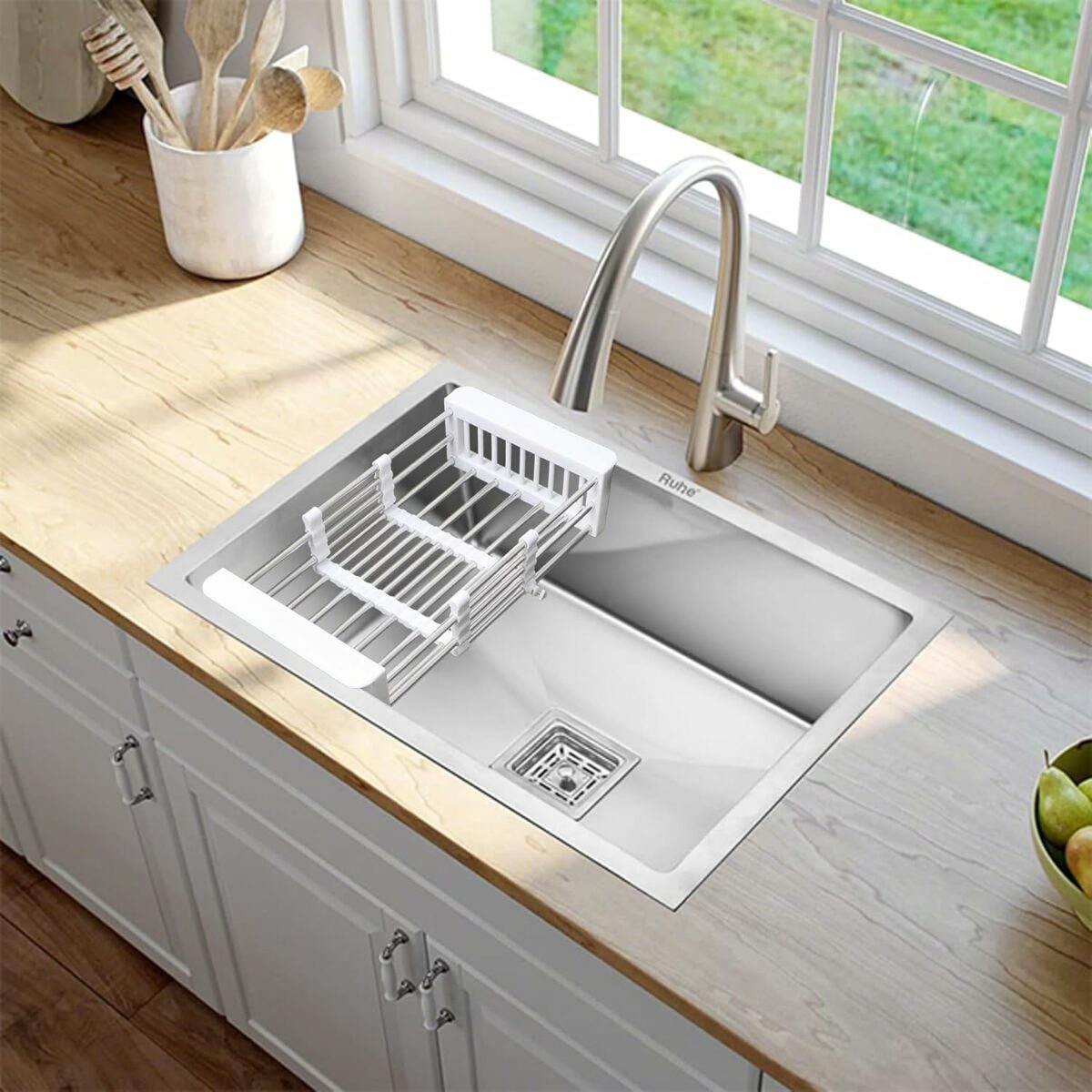 Ruhe® Handmade Exclusive Single Bowl 24x18x10 Inches Kitchen Sink | Premium Stainless Steel Sink with Brushed Matte Finish | Including Strainer-Basket/Sink Coupling/Waste Pipe- Grey