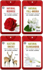 Parag Fragrances 4 IN 1 Comco Pack of Natural Rose, Natural Mogra, Kasturi Musk & Natural Rajnigandha Each 20ml Total 80ml Long Lasting Perfume