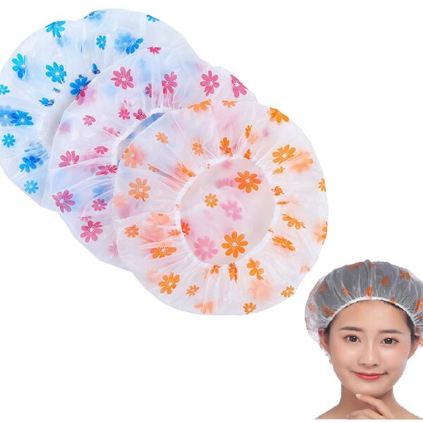 Retailio Waterproof Women Shower Cap Bath Shower Clear Hair Cover Bathing Elastic Free-Size Reusable for Homes, Spas, Salons, Beauty Parlors (Pack of 2)