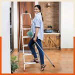 Bathla Advance 5-Step Foldable Aluminium Ladder for Home | Heavy Duty & Anti-Slip Steps | 5 Year Manufacturer Warranty | with Sure-Hinge Technology (Orange)