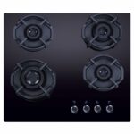 Elica Hob 4 Italian Burner Auto Ignition Glass Top With Direct Multi-Flame Brass Burner Gas Stove (Flexi Hexa 460 Lotus Ind Hd Brass) - Black