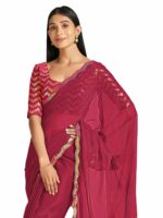 AKHILAM Women's Georgette Solid Saree With Unstitched Blouse Piece(GLMP1206A_AM_Parent)