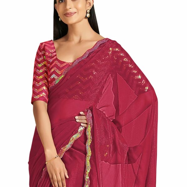 AKHILAM Women's Georgette Solid Saree With Unstitched Blouse Piece(GLMP1206A_AM_Parent)