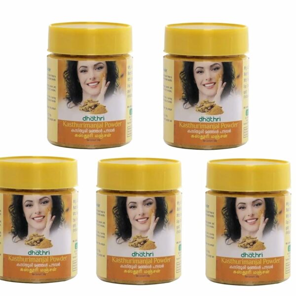 Dhathri Kasthuri Manjal Powder to Reduce Acne, Dark Spots and Marks | Wild Turmeric Powder for Tan Removal| Kasturi Haldi Powder for Face and Body - Pack of 5