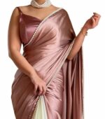 Lovisa Fashion Half Half Plain Sartin Saree with Border lace Moti