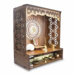 Heartily® Shree Beautiful Wooden Pooja Stand for Home Mandir for Home Temple for Home and Office Puja Mandir for Home and Office Wall with LED Spot Light Product (H- 18, L- 16, W-8.75 Inch)