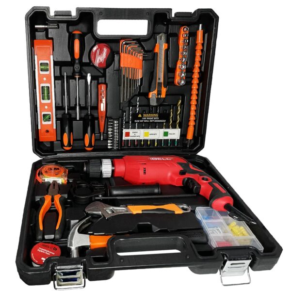 IBELL Professional Tool Kit with Impact Drill TD13-100, 650W, Copper Armature, Chuck 13mm Keyless Auto, 115 Home Essential Tools/Accessories