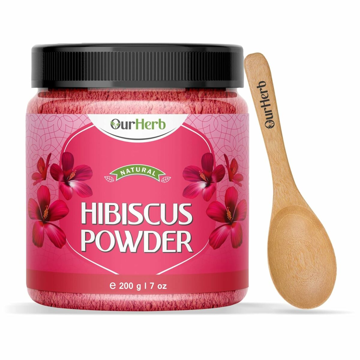 OurHerb Organic Hibiscus Flower Powder For Face Pack And Hair Mask For All Types Of Hair , Natural Pure Hibiscus Rosa-Sinensis Hair & Skin Care, Gudhal Ka Phool Powder -200Gram