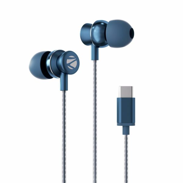 ZEBRONICS BUDS C10 in-Ear Type-C Earphone with in-line Mic, Metallic Design, Volume Control, 1.2m Cable, 10mm Driver, (Dark Blue)