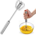 Stainless Steel Whisks, Hand Push Whisk Blender Semi-Automatic Whisk Mixer Egg Milk Beater Milk Frother Rotating Push Whisk Mixer for Blending, Whisking, Beating & Stirring (Egg Whisker)